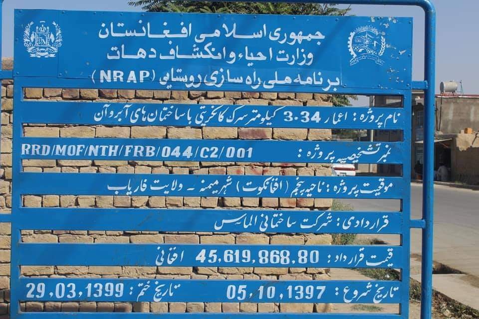 تکمیل کار کانکریتریزی ۴.۳۴ کیلومتر از کوچههای شهر میمنه، مرکز ولایت فاریاب